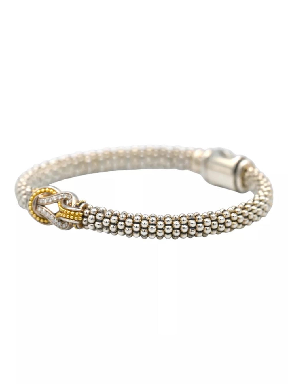 LAGOS Newport Diamond 18K Gold Knot Caviar Bracelet, 6mm, 7 inches - Picture 11 of 12